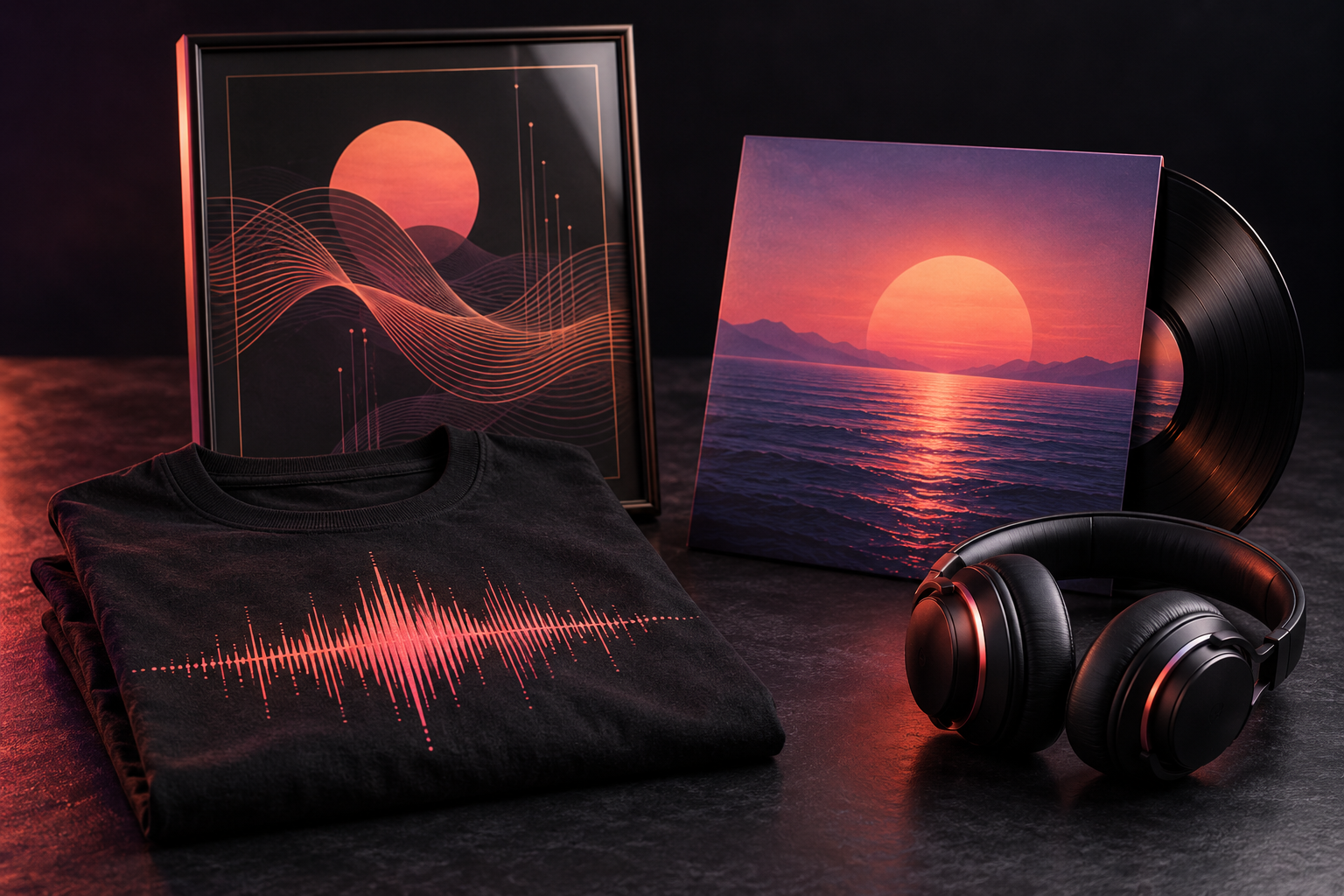 Personalized shirt, framed art, song cover and headphones in a creative gift studio
