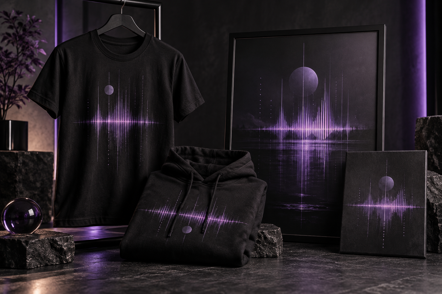 Illustrative personalized shirt, hoodie, canvas and lyric poster gift mockups